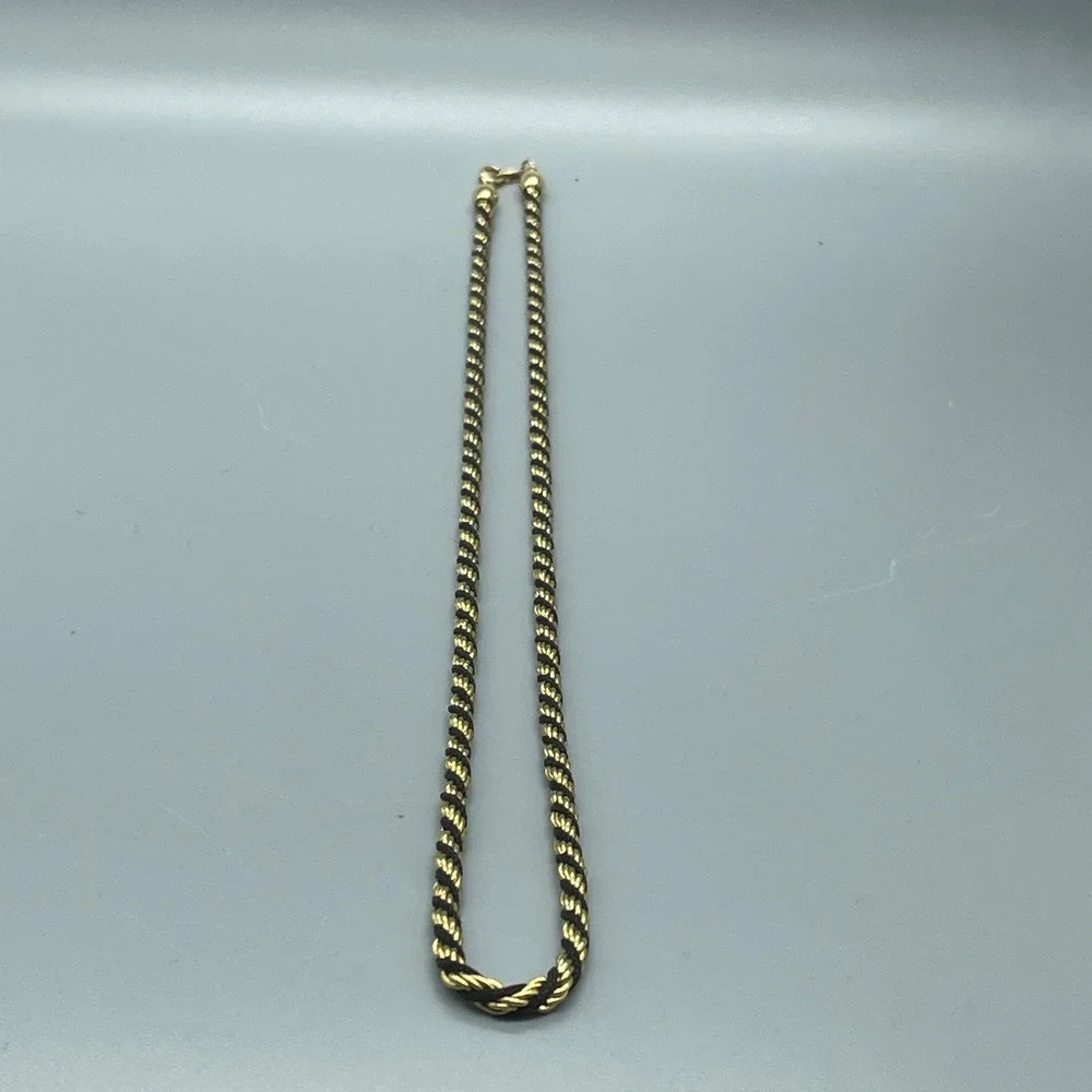 Trifari Vintage Gold Tone‎ and Black Twisted Rope Chain Necklace 24 Inch